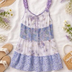 Roaman’s Patchwork Floral Sheer Mini Dress Sundress Vintage Size L Cottagecore